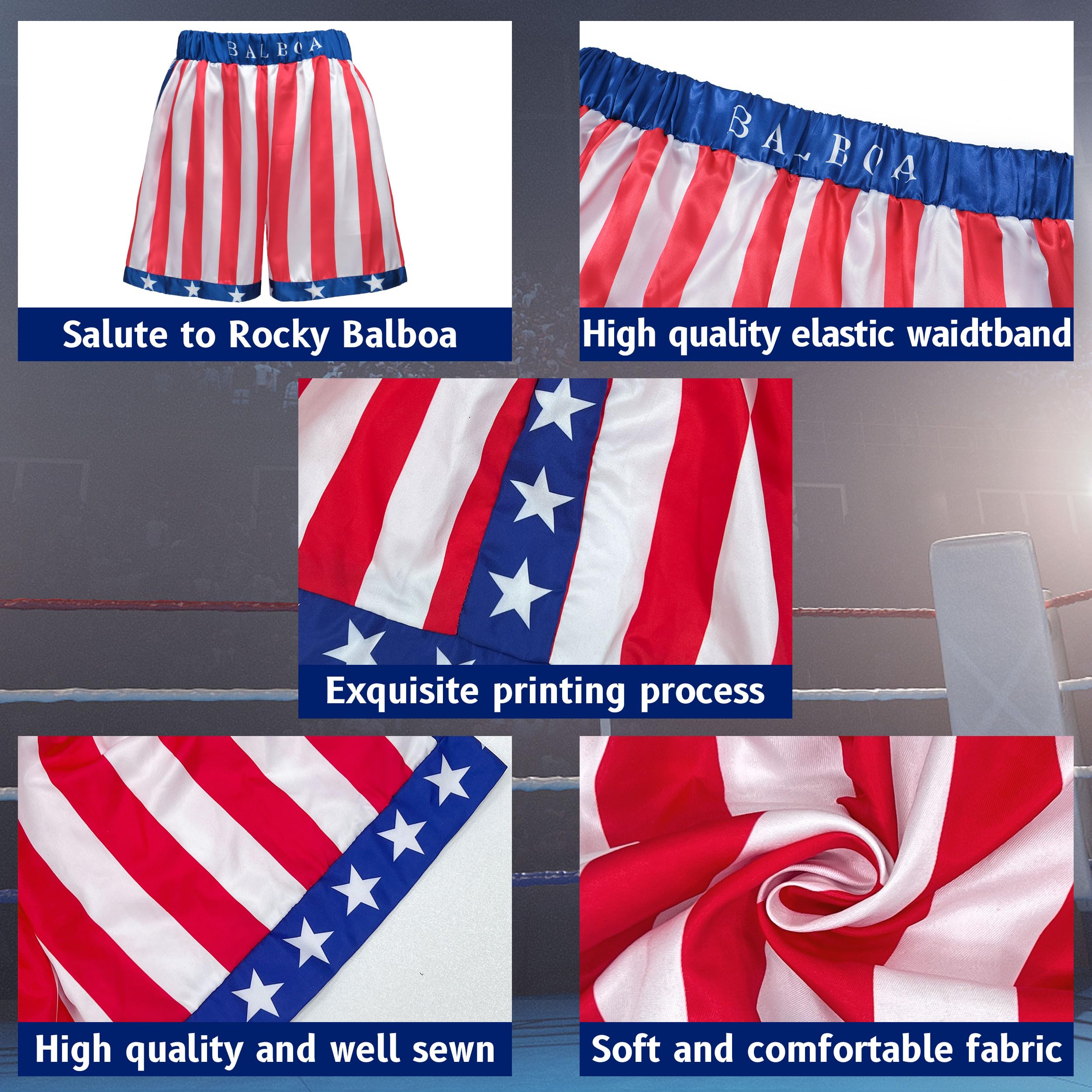 Regenboog Adult Rocky Balboa Boxing Shorts,American Flag Boxing Shorts Adult,USA Boxer Shorts - Image 5