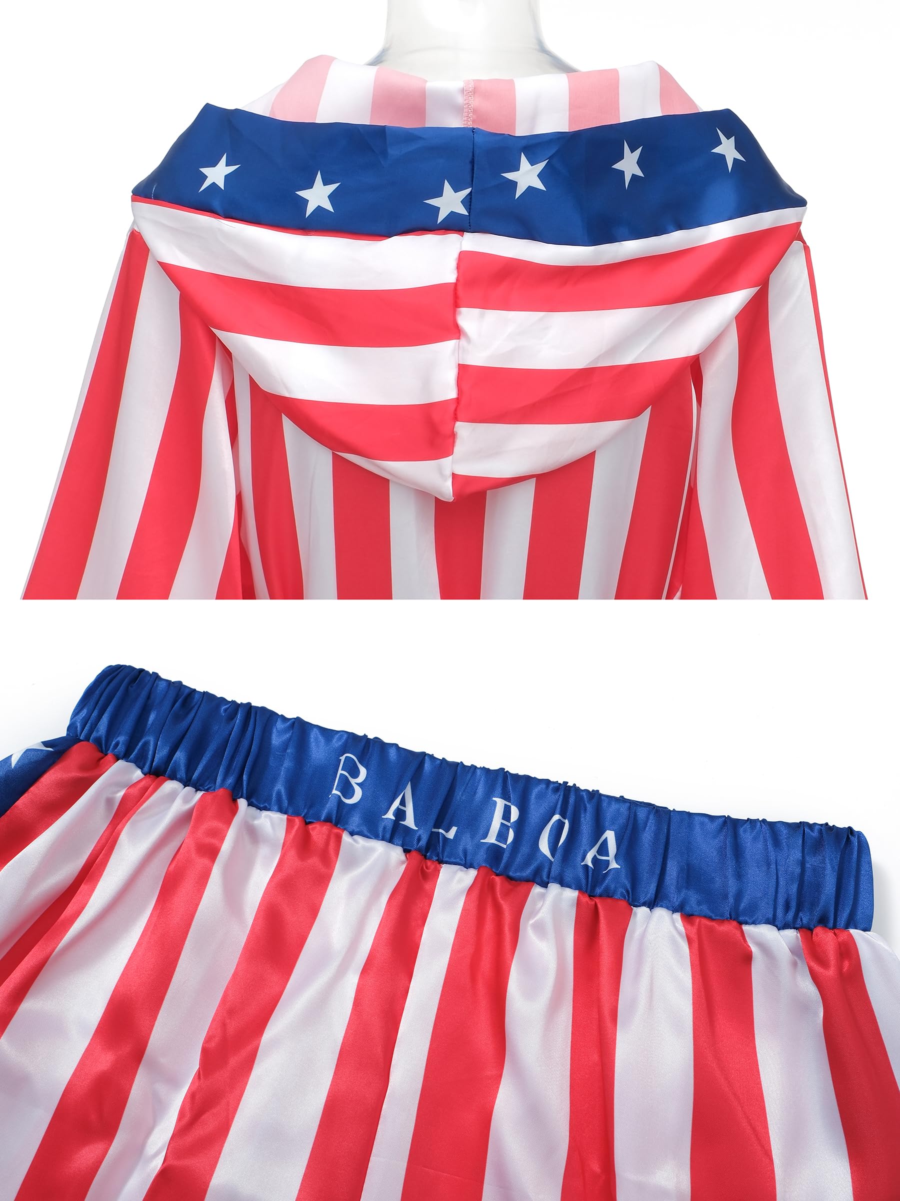Regenboog American Flag Boxing Costume Men and Women,Rocky Balboa Costume Adult,Satin Boxer Robe Shorts Belt,Boxing Gloves - Image 8