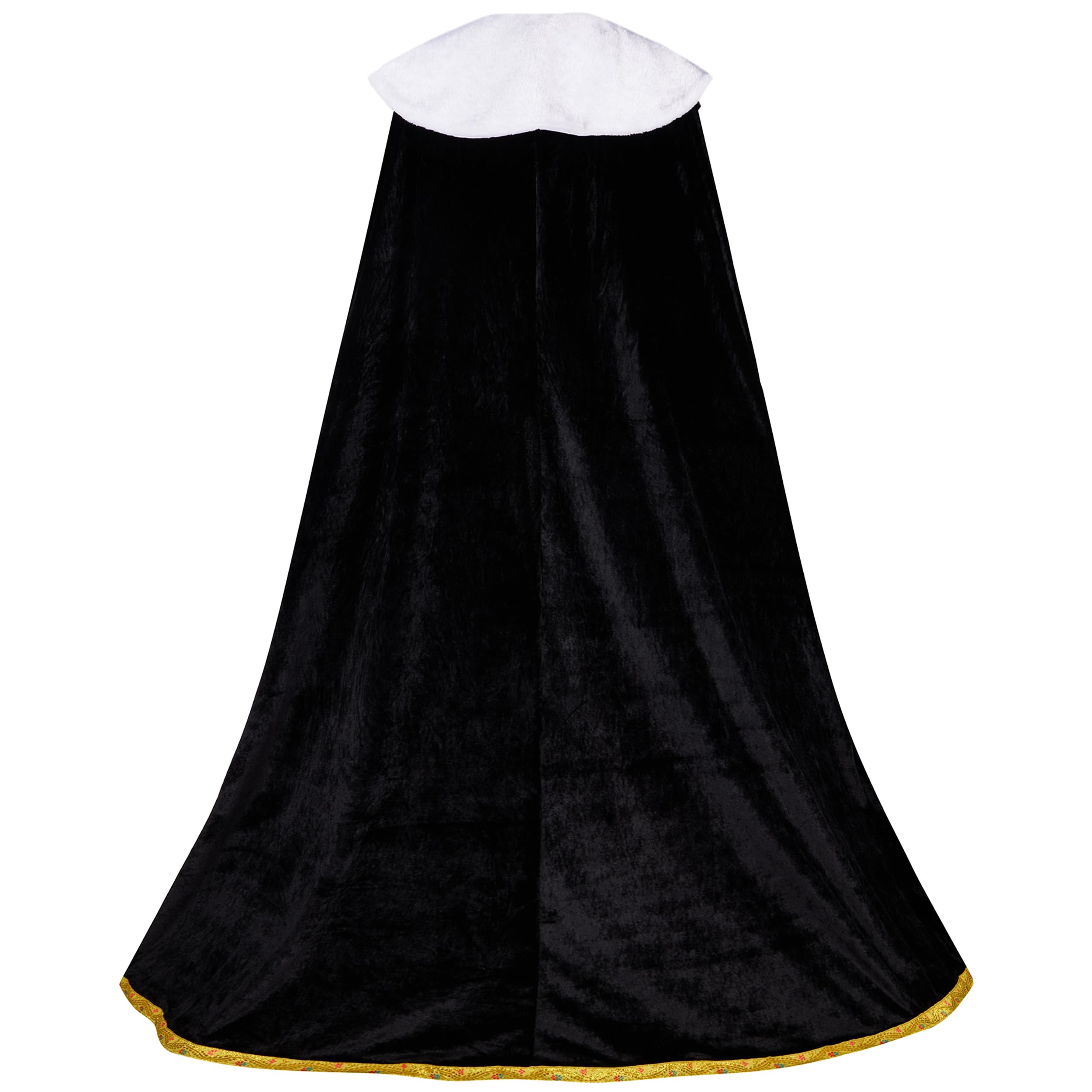 Regenboog King Cape for Man, Queen for Women - Adult Medieval With White Fur Collar Gold Border, Black Red Fake Two Pieces - Image 3