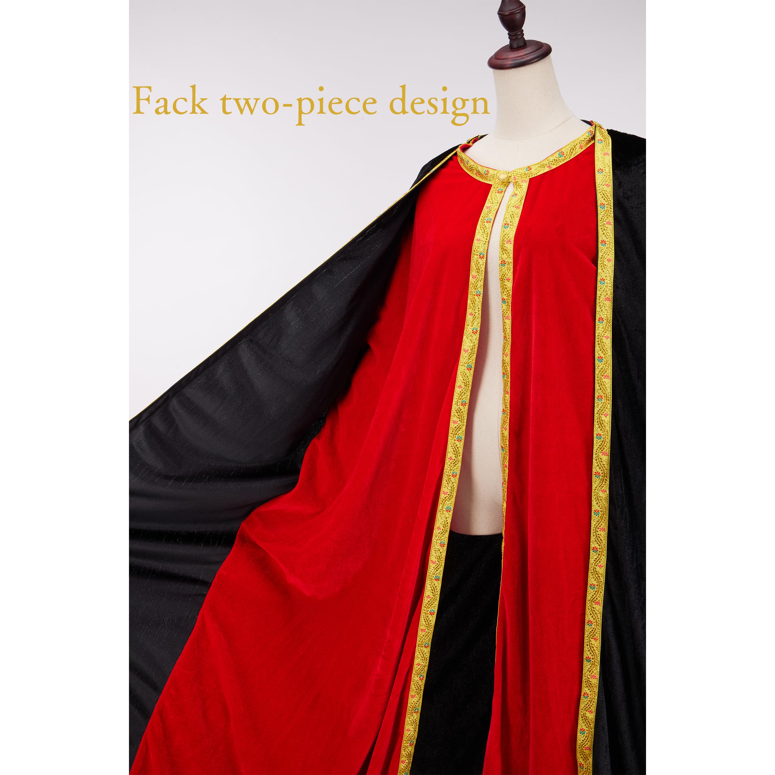Regenboog King Cape for Man, Queen for Women - Adult Medieval With White Fur Collar Gold Border, Black Red Fake Two Pieces - Image 4