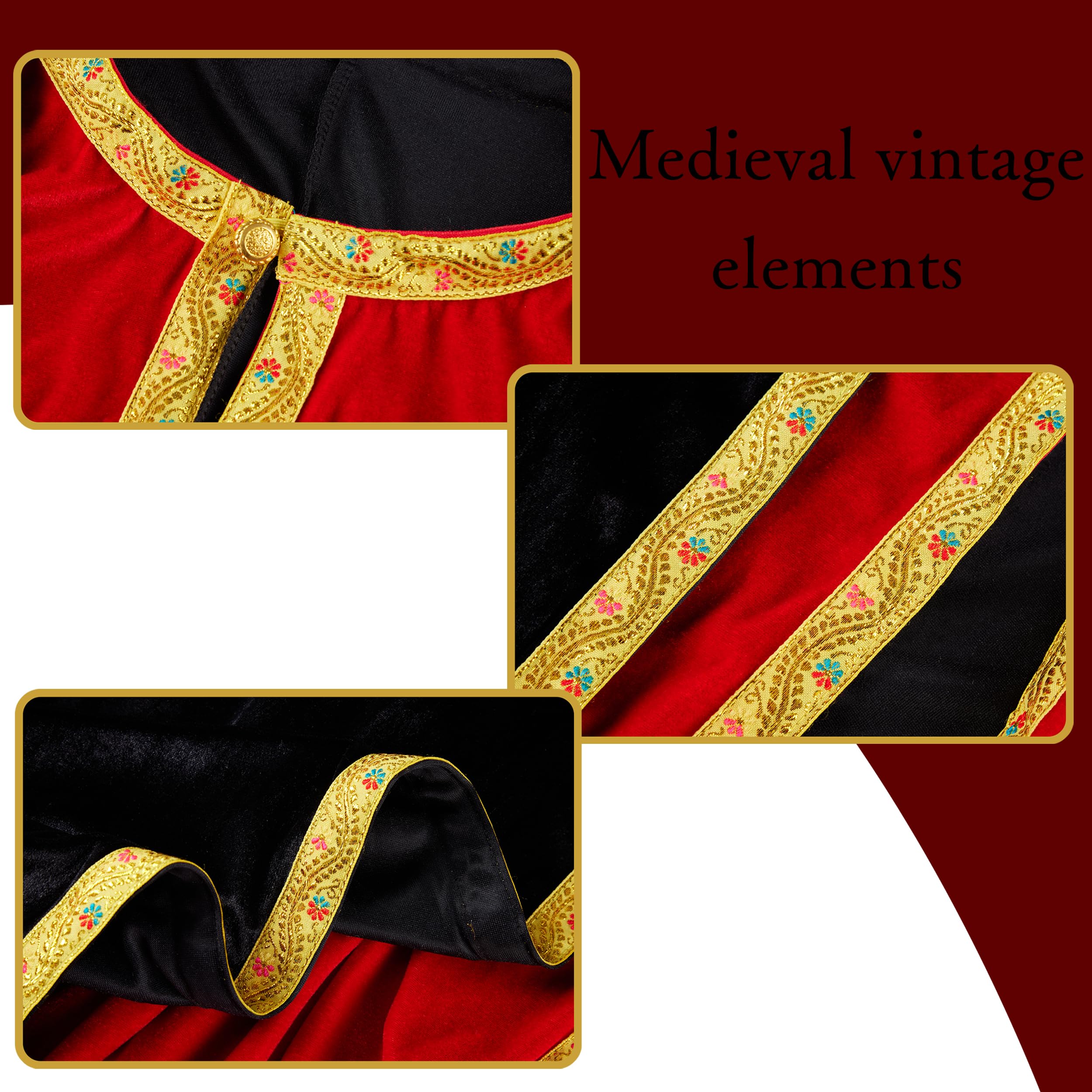 Regenboog King Cape for Man, Queen for Women - Adult Medieval With White Fur Collar Gold Border, Black Red Fake Two Pieces - Image 6
