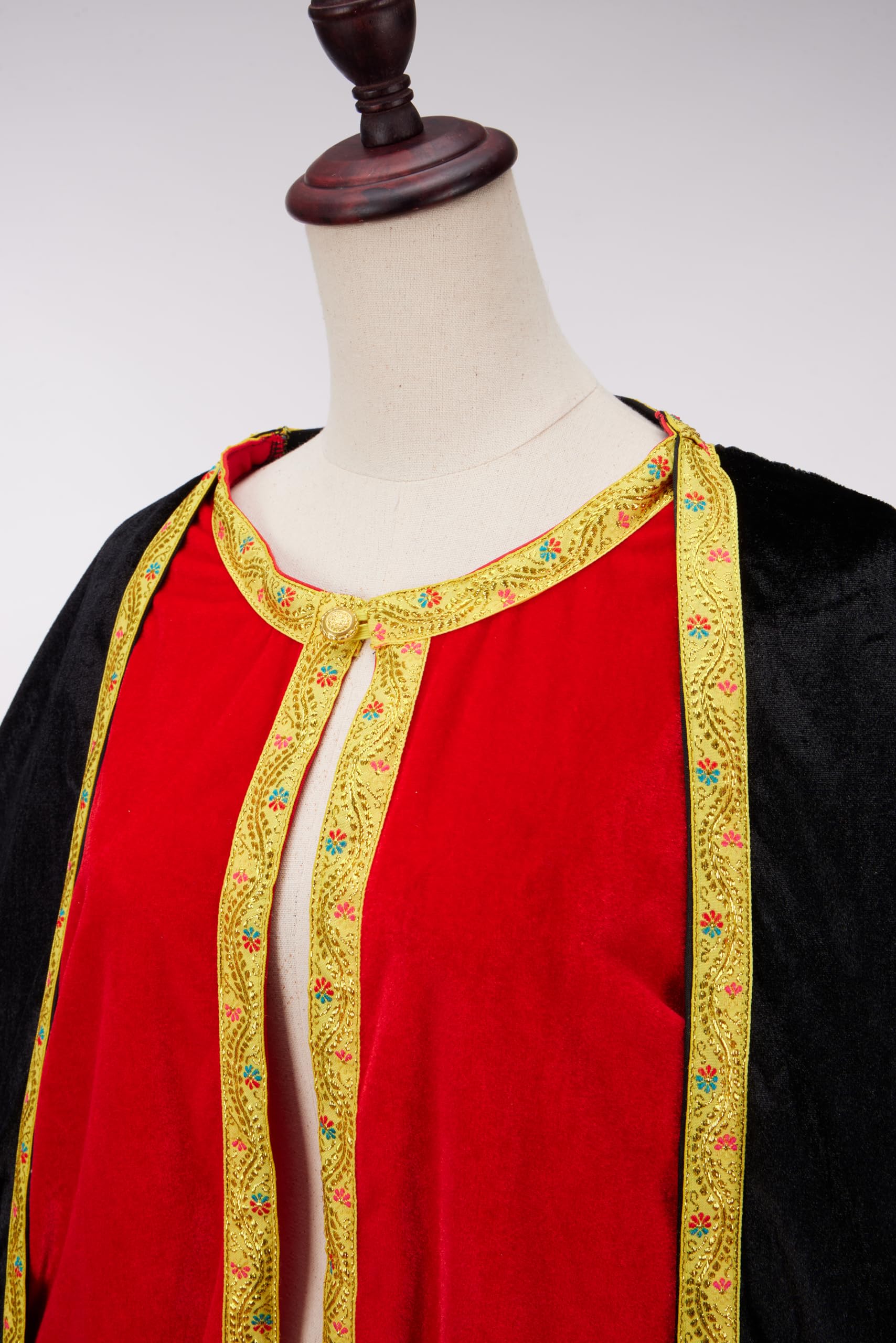 Regenboog King Cape for Man, Queen for Women - Adult Medieval With White Fur Collar Gold Border, Black Red Fake Two Pieces - Image 9