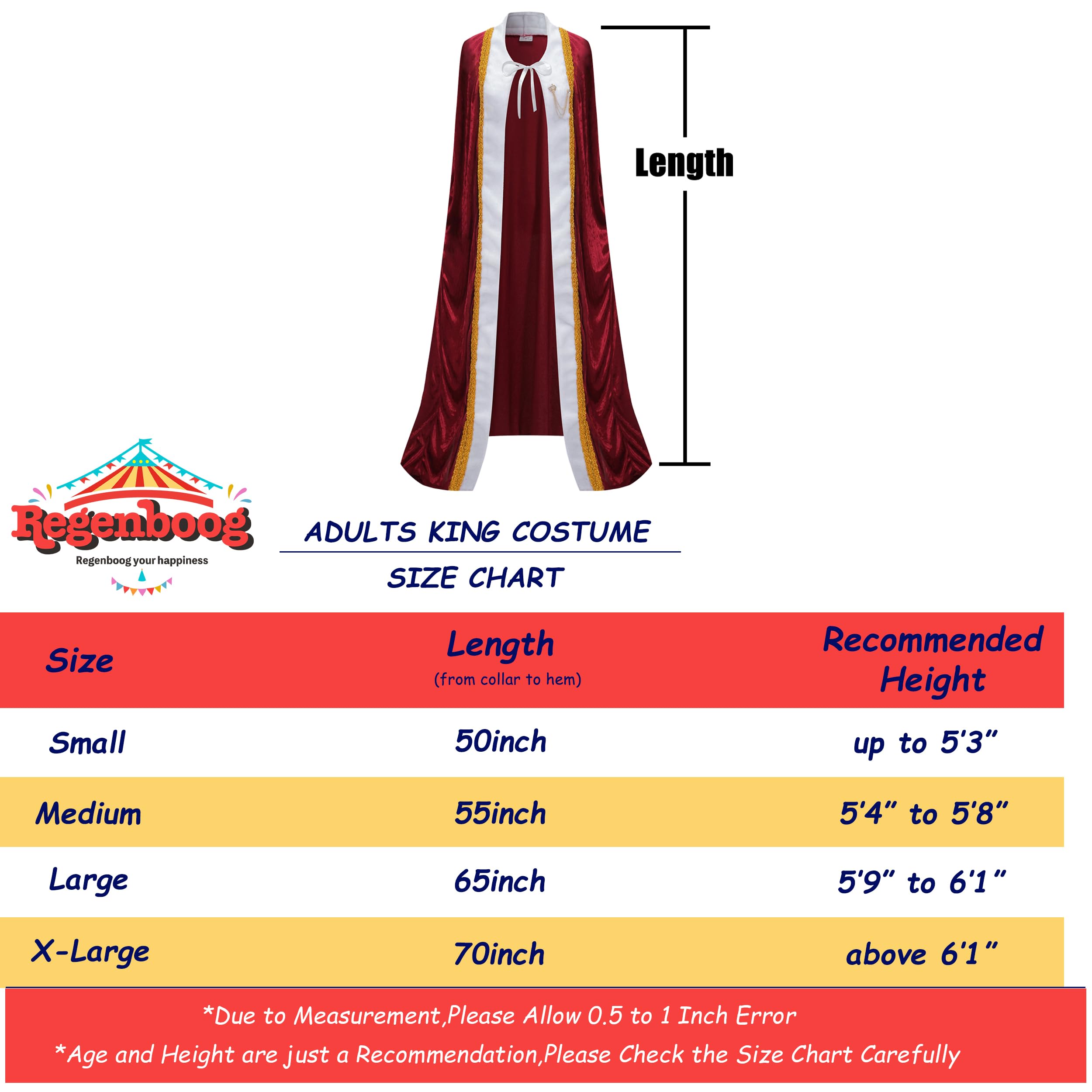 Regenboog King Costume for Men and Women, Queen Costume,Adult King Cape Robe Metal Crown Scepter, Lord Farquaad Costumes - Image 4