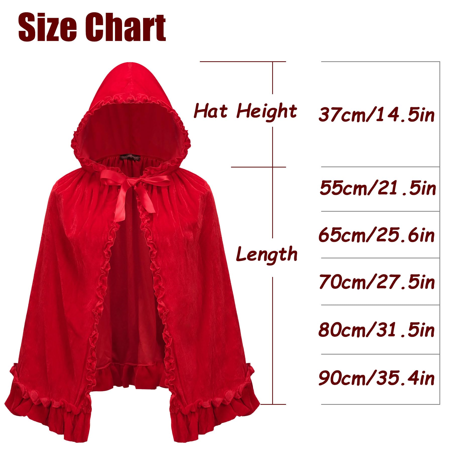 Regenboog Little Red Riding Hood Cape Women,Red Velvet Cape,Halloween Christmas Costume - Image 7