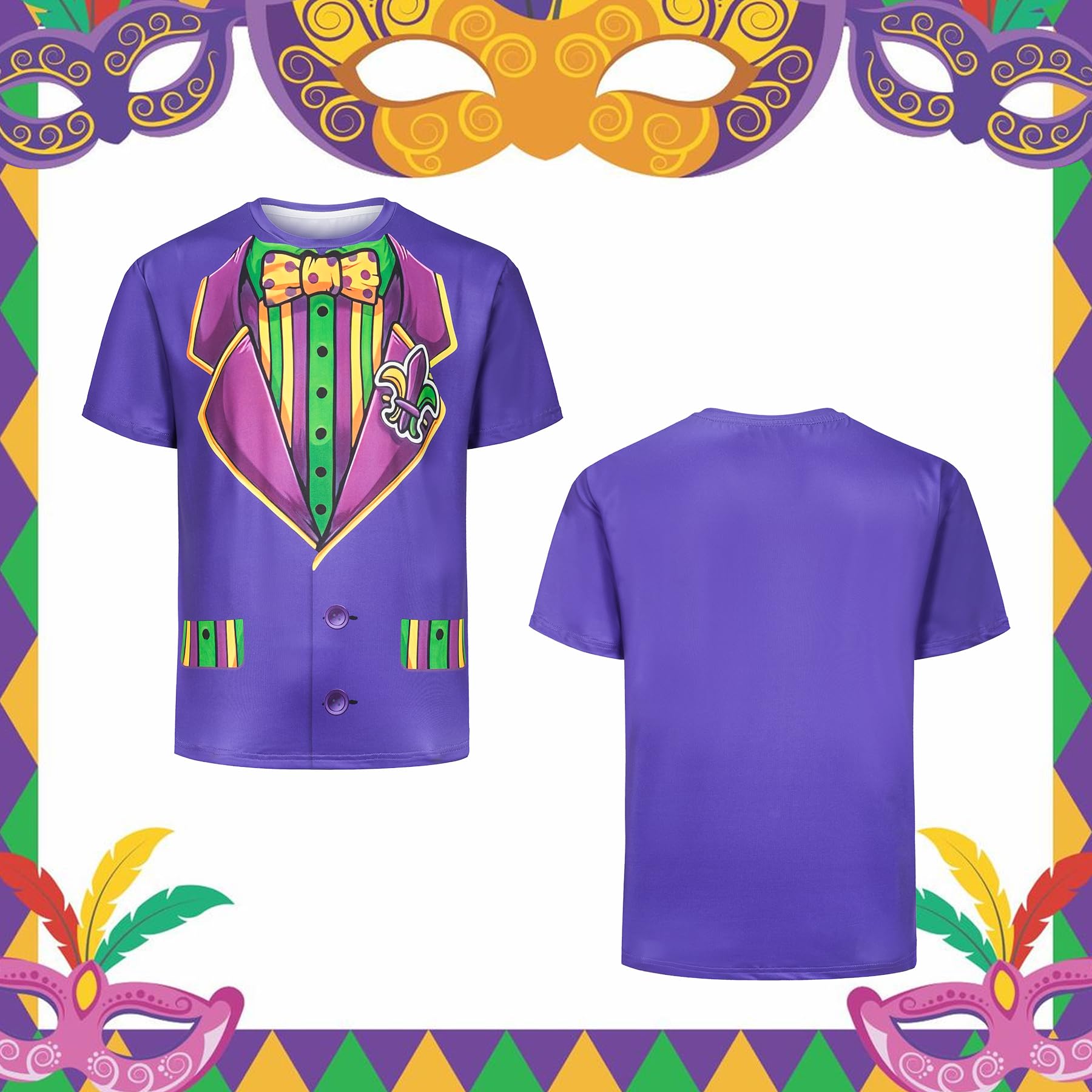 Regenboog Mardi Gras T-Shirt for Men Women, Adult Mardi Gras Round-Neck T-Shirt for Carnival Parades - Image 3