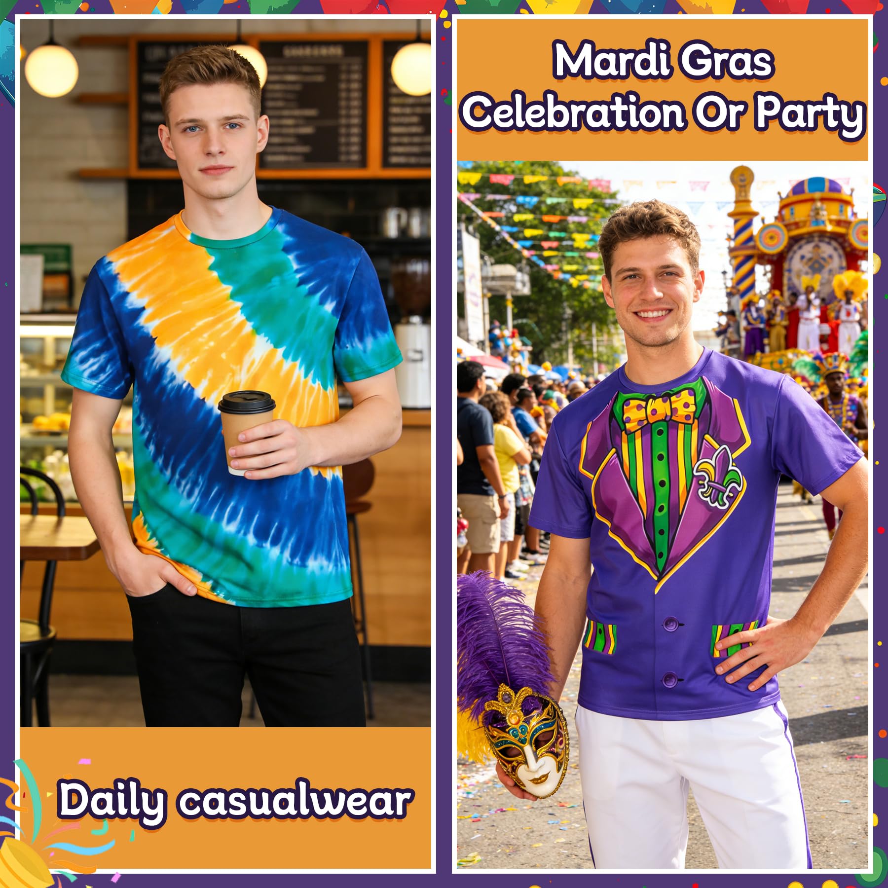 Regenboog Mardi Gras T-Shirt for Men Women, Adult Mardi Gras Round-Neck T-Shirt for Carnival Parades - Image 6