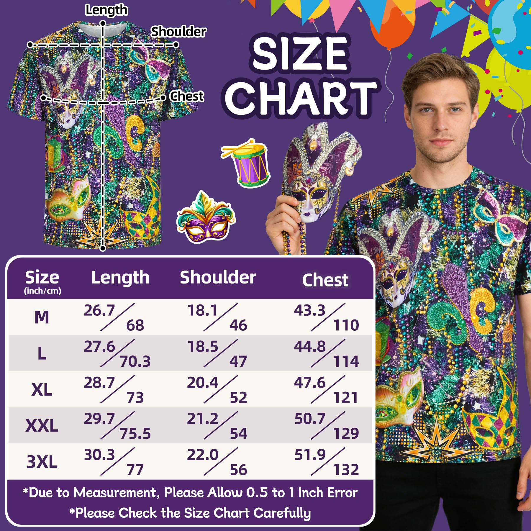Regenboog Mardi Gras T-Shirt for Men Women, Adult Mardi Gras Round-Neck T-Shirt for Carnival Parades - Image 7