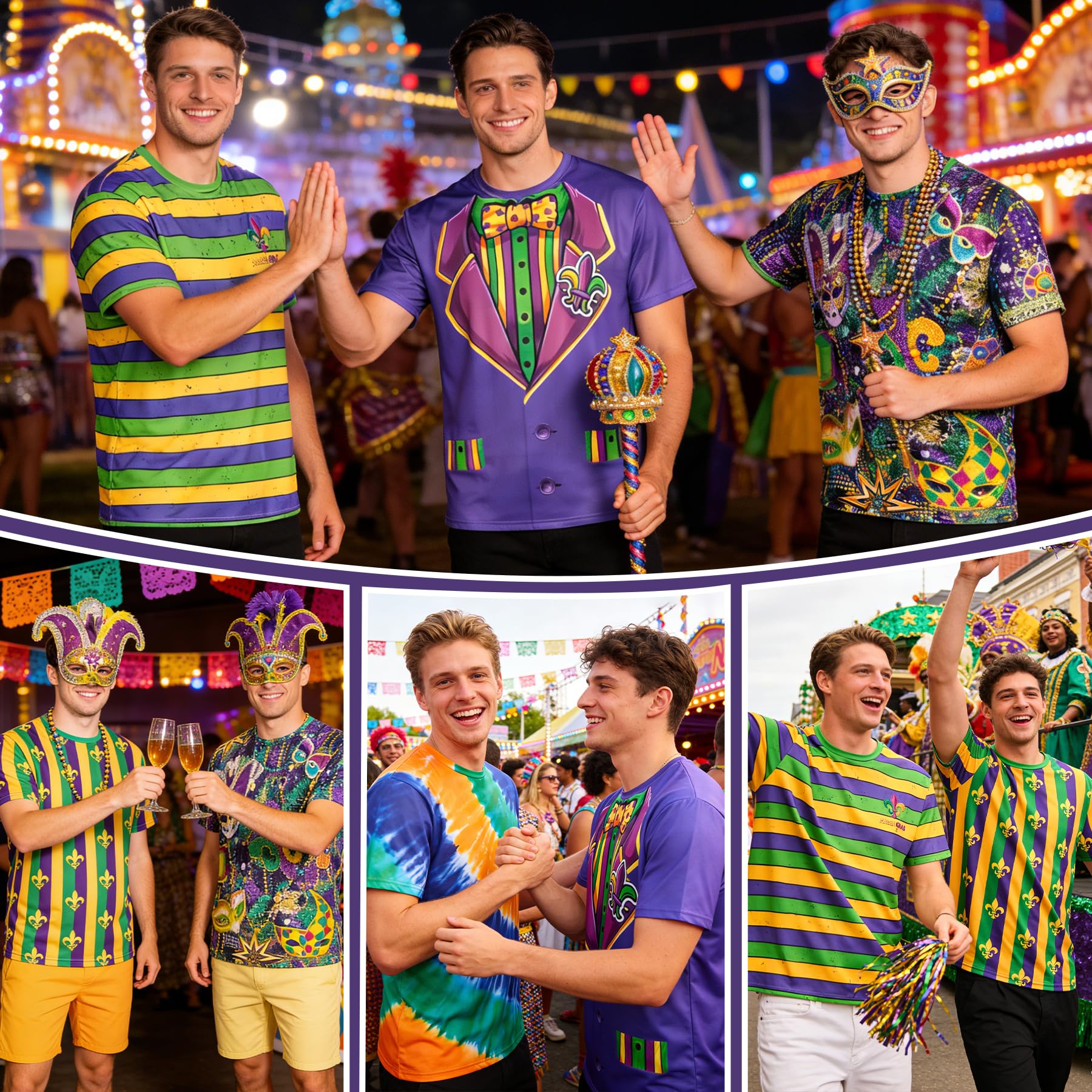 Regenboog Mardi Gras T-Shirt for Men Women, Adult Mardi Gras Round-Neck T-Shirt for Carnival Parades - Image 8