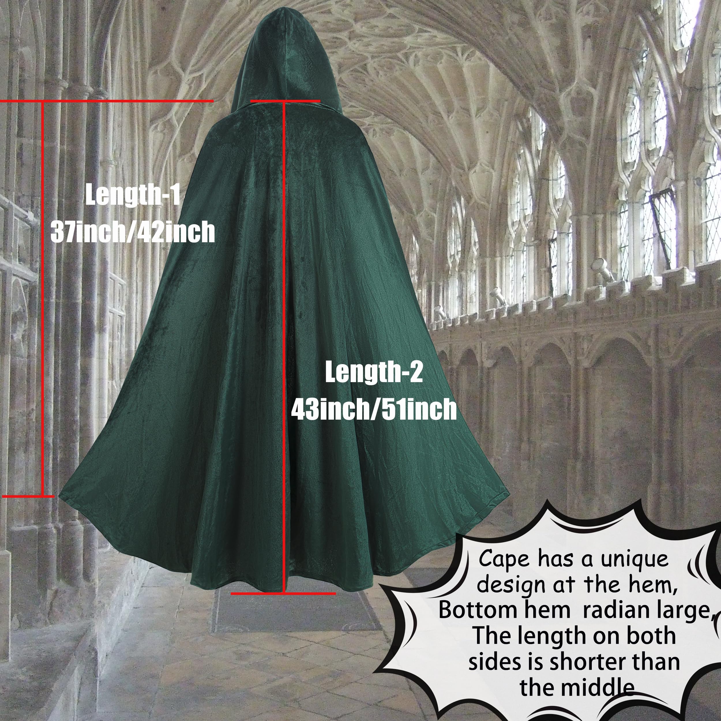 Regenboog Renaissance Cloak Men Women,Medieval Renaissance Costume Cloak,Velvet Cape with Hood - Image 3