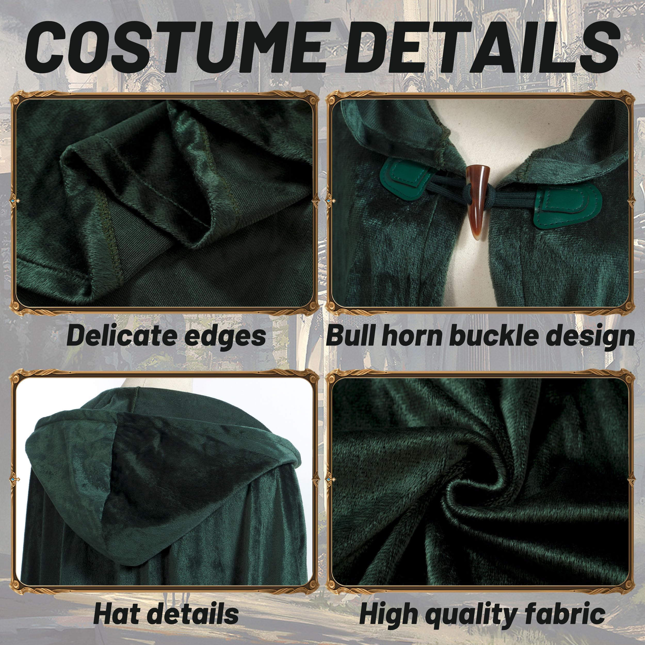 Regenboog Renaissance Cloak Men Women,Medieval Renaissance Costume Cloak,Velvet Cape with Hood - Image 6