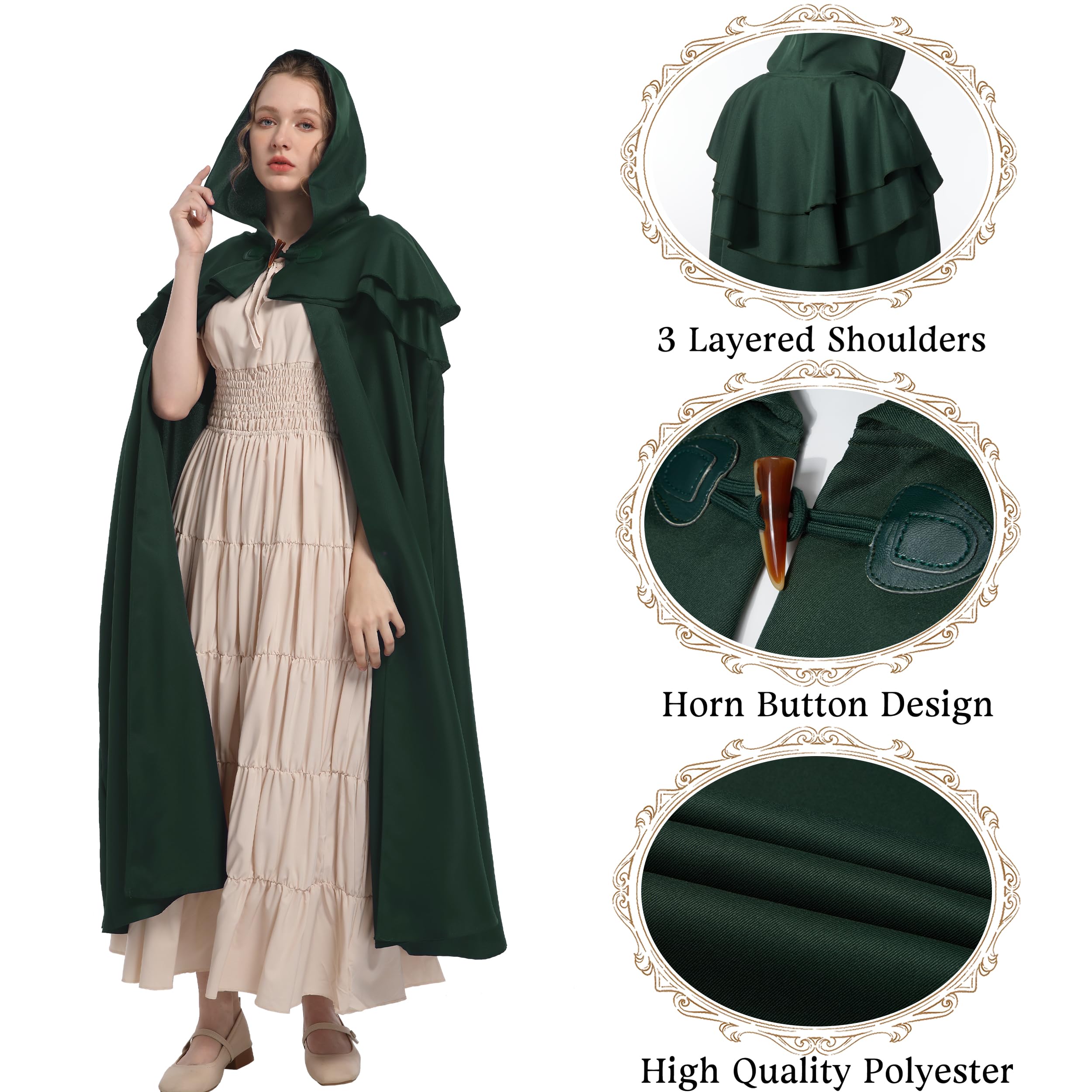 Regenboog Renaissance Hooded Cloak for Women Men, Adult Medieval Cape with Hood, Viking Cloak - Image 4